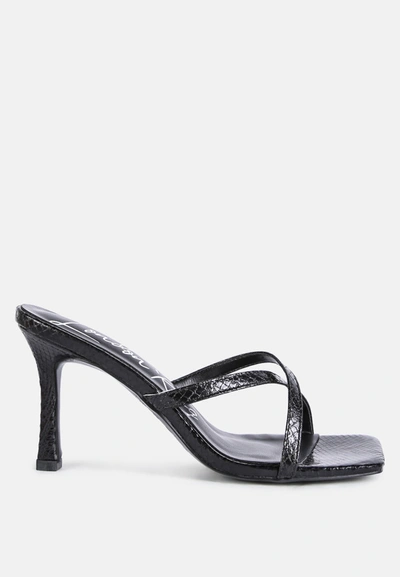 London Rag Muriel Croc Cross Strap Slider Sandals In Black