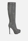 London Rag Nebula Diamante Stiletto Calf Boots In Grey