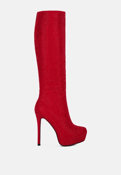 London Rag Nebula Diamante Stiletto Calf Boots In Red
