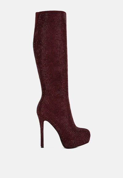 London Rag Nebula Rhinestone Embellished Stiletto Calf Boots In White