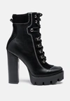 London Rag Yeti High Heel Lace-up Biker Boot In Black