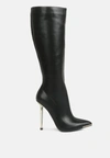 London Rag Hale Faux Leather Pointed Heel Calf Boots In Black