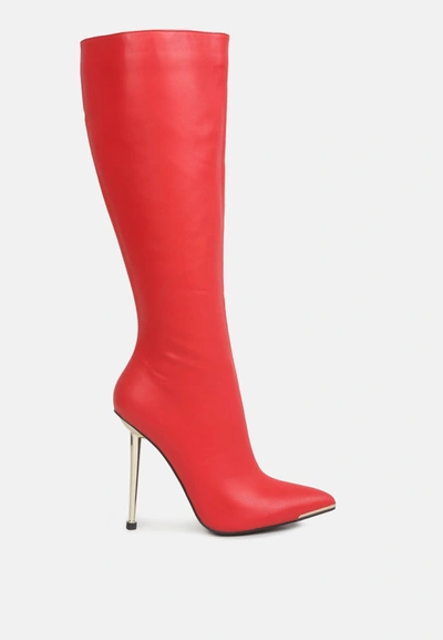 London Rag Hale Faux Leather Pointed Heel Calf Boots In Red