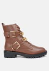 London Rag Billy Metal Chain Embellished Biker Boots In Multi