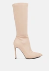 London Rag Wheedle Croc High Heeled Calf Boots In Beige