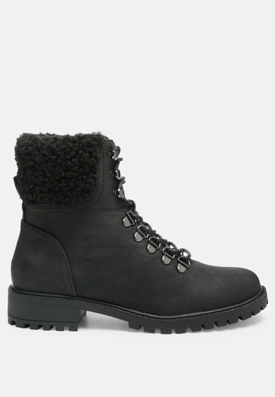 London Rag Dolon Lace-up Fur Collared Ankle Boots In Black