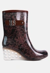 London Rag Drench Clear Wedge Rainboots In Brown