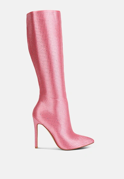 London Rag Pipette Diamante Set High Heeled Calf Boot In Pink