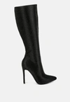 London Rag Pipette Diamante Set High Heeled Calf Boot In Black
