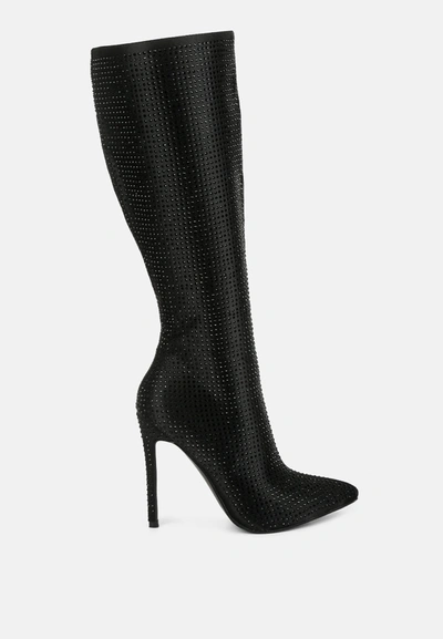 London Rag Pipette Diamante Set High Heeled Calf Boot In Black