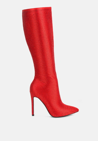 London Rag Pipette Diamante Set High Heeled Calf Boot In Red