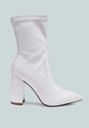 London Rag Zahara Pointed Block Heeled Boot In White