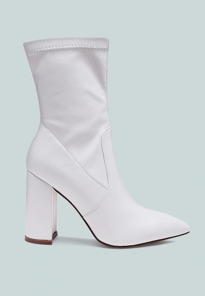 London Rag Zahara Pointed Block Heeled Boot In White