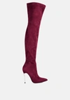 London Rag Jaynetts Stretch Suede Micro High Knee Boots In White