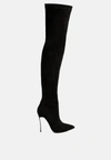 London Rag Jaynetts Stretch Suede Micro High Knee Boots In Black