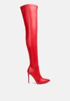 London Rag Gush Over Knee High Heel Boots In Red
