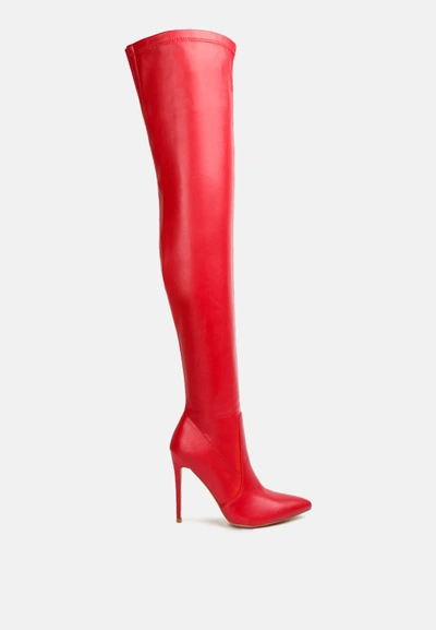 London Rag Gush Over Knee High Heel Boots In Red