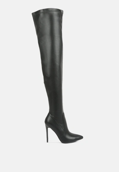 London Rag Gush Over Knee High Heel Boots In Black