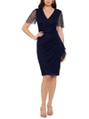X BY XSCAPE WOMENS EMBELLISHED V-NECK COCKTAIL AND PARTY DRESS