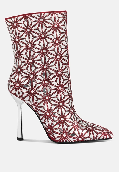 London Rag Precious Mirror Embellished High Ankle Boots In Red