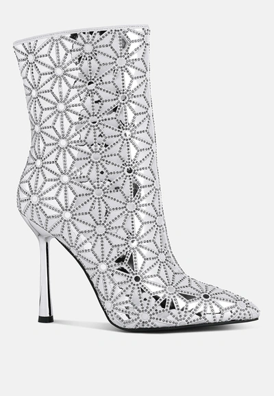 London Rag Precious Mirror Embellished High Ankle Boots In White