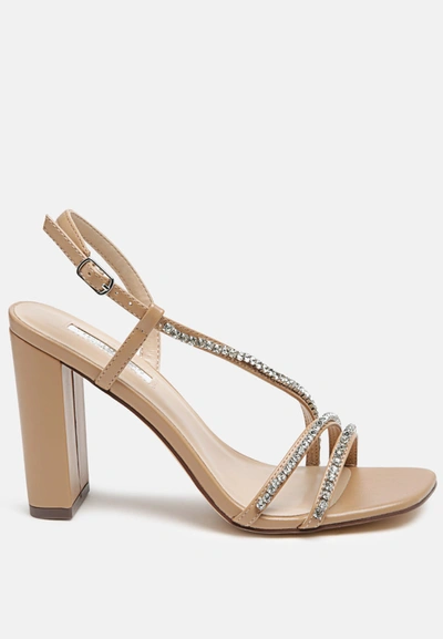 London Rag Raisins Pie Diamante Embellished Block Heel Sandals In Brown