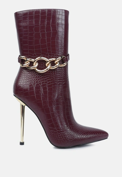 London Rag Nicole Croc Patterned High Heeled Ankle Boots In Red