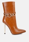 London Rag Nicole Croc Patterned High Heeled Ankle Boots In Brown