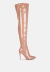London Rag Eclectic Patent Pu Long Stiletto Boots In Brown