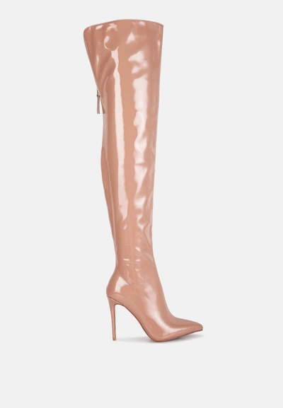 London Rag Eclectic Patent Pu Long Stiletto Boots In Brown