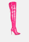 London Rag Eclectic Patent Pu Long Stiletto Boots In Neon Pink