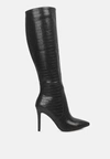 London Rag Indulgent High Heeled Croc Calf Boots In Black