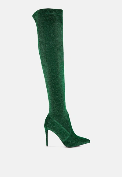 London Rag Tigerlily High Heel Knitted Long Boots In Green
