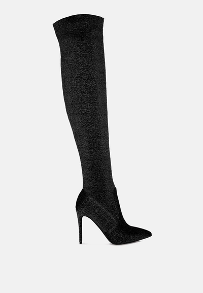 London Rag Tigerlily Knitted Stiletto Long Boots In Black