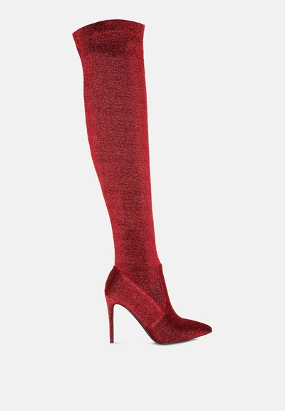 London Rag Madman Stretch High Heel Velvet Boot In Red