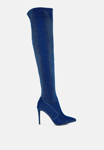 London Rag Tigerlily High Heel Knitted Long Boots In Blue