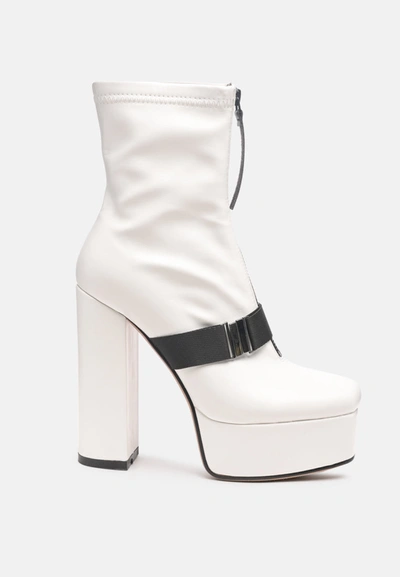London Rag Boomer Chunky High Block Heel Boots In White