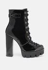 London Rag Willow Cushion Collared Lace-up High Ankle Combat Boots In Black