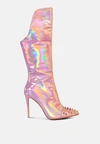 London Rag Forbidden Stud Stiletto Calf Boots In Pink