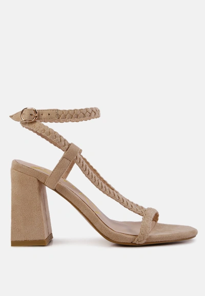 London Rag Smoosh Braided Block Heel Sandals In Latte