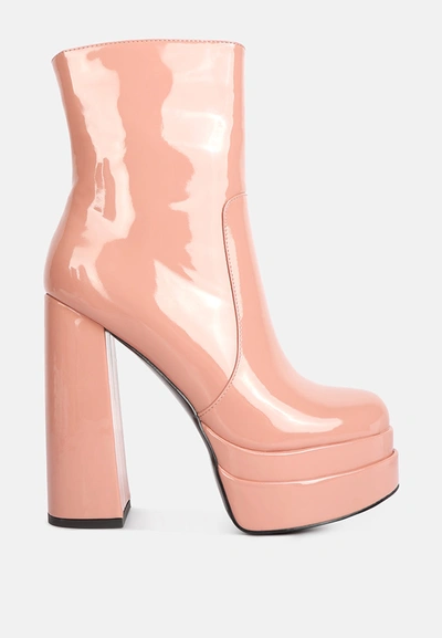 London Rag Bander Patent Pu High Heel Platform Ankle Boots In Pink