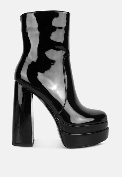 London Rag Bander Patent Pu High Heel Platform Ankle Boots In Black