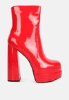 London Rag Bander Patent Pu High Heel Platform Ankle Boots In Red