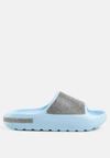London Rag Dumba Diamante Pool Sliders In Blue