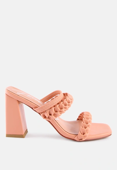 London Rag Arnie Braided Block Heeled Slider Sandals In Coral