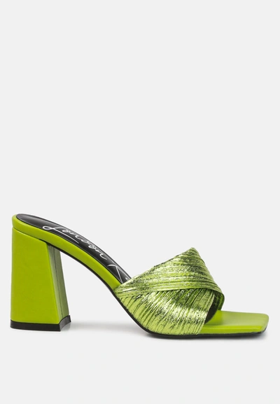 London Rag Salty You Crinkled High Heeled Block Sandals In Green