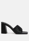 London Rag Salty You Crinkled High Heeled Block Sandals In Black