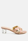 London Rag Stellar Gold Line Croc Textured Low Heel Sandals In Pink