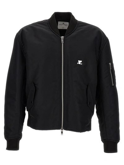 Courrèges Embroidered Nylon Bomber Jacket In Black