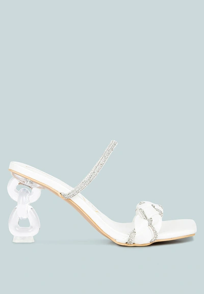 London Rag Big Plan Diamante Detail Mid Heel Sandals In White